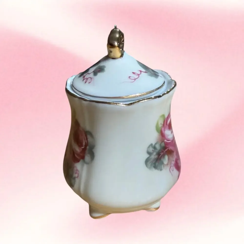 Vintage Nippon Marked Rose Creamer Sugar Bowl Set Gold Trim Grandmillennial
